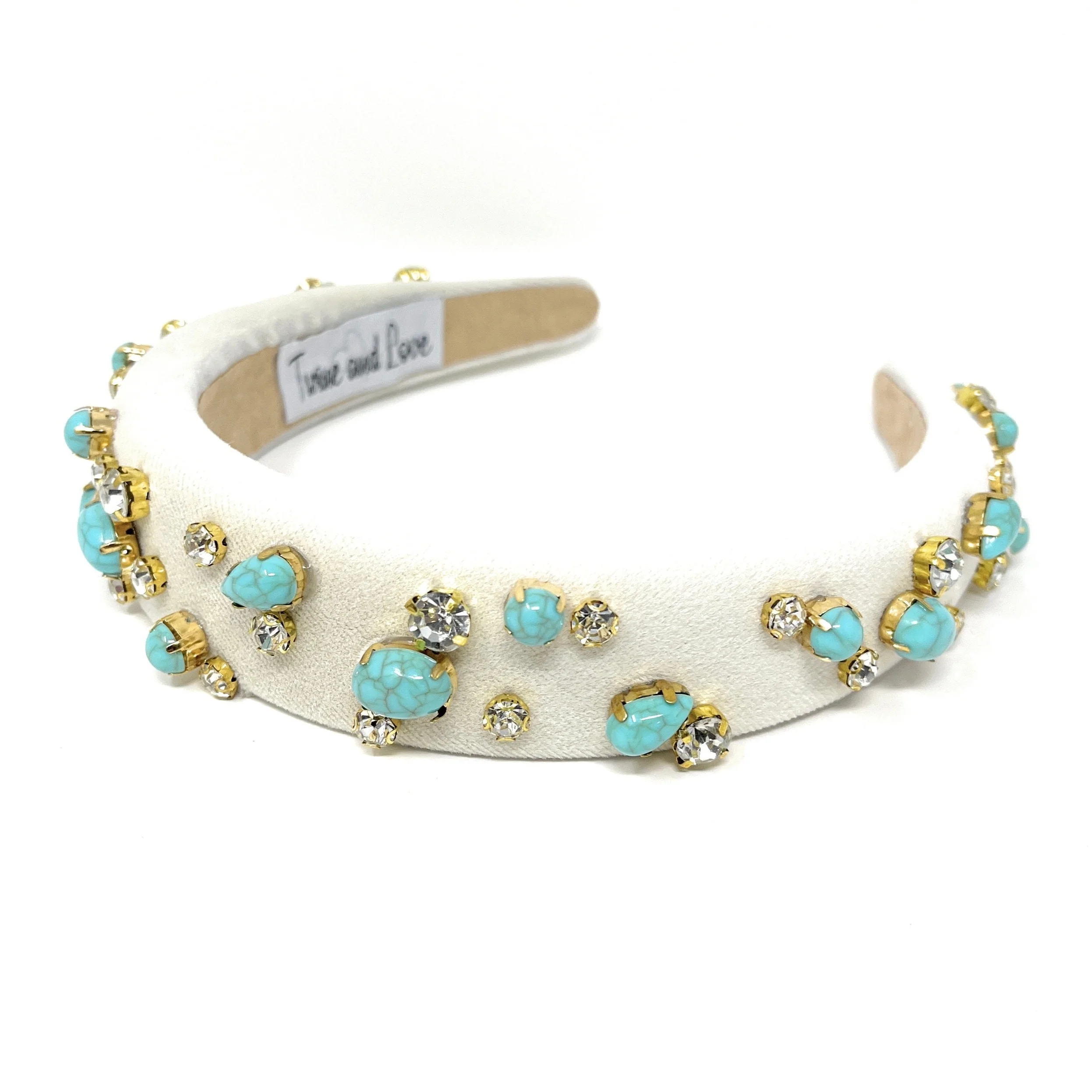 What embellishments are on the headband?