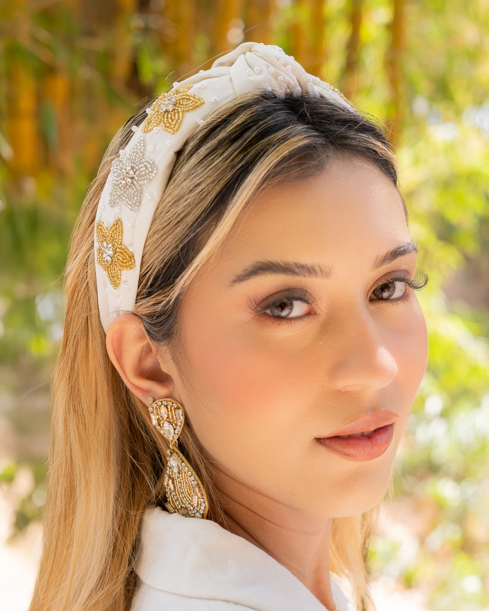Hand Beaded Ivory Floral Knot Headband Questions & Answers