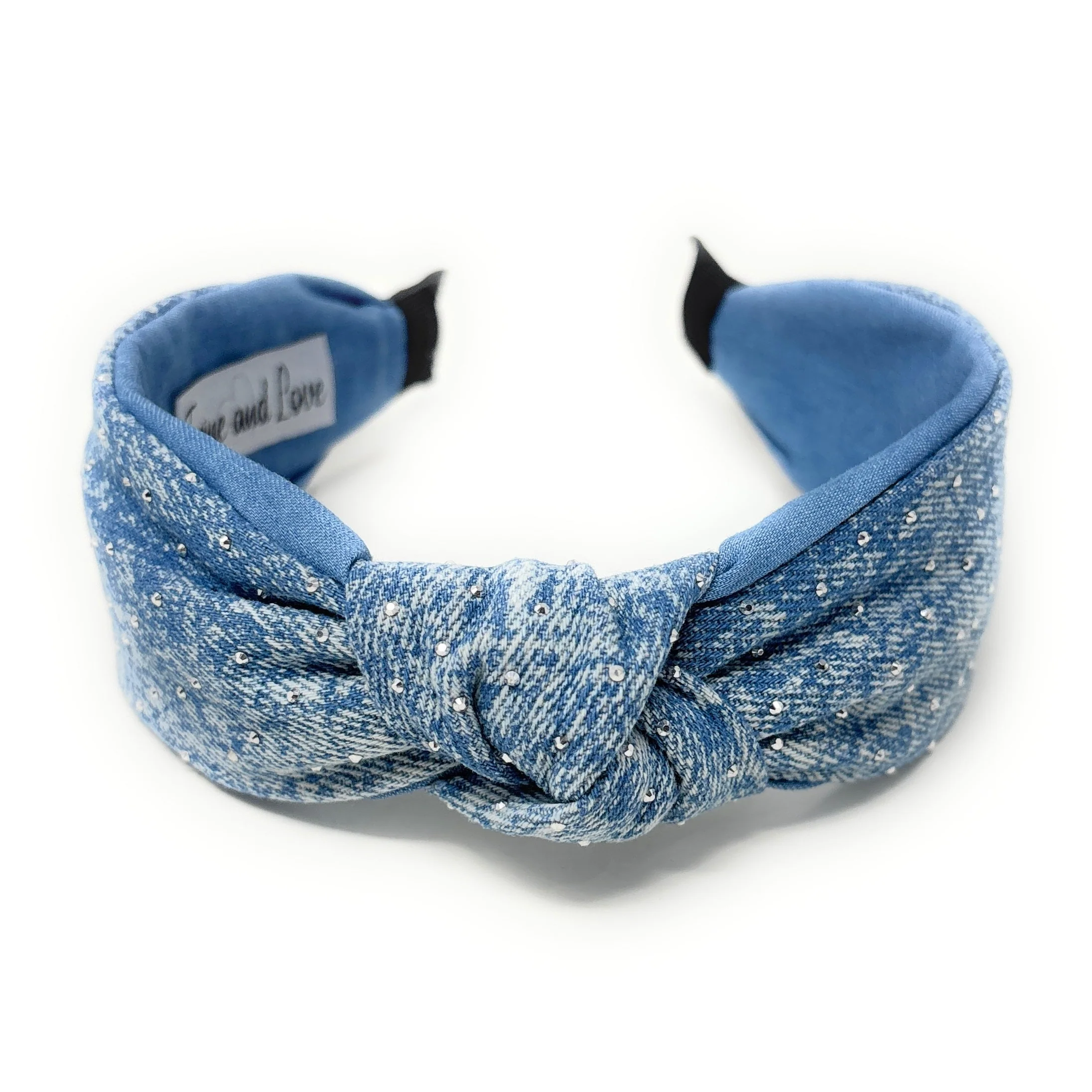 Thea Light Denim Bejeweled Knot Headband Questions & Answers